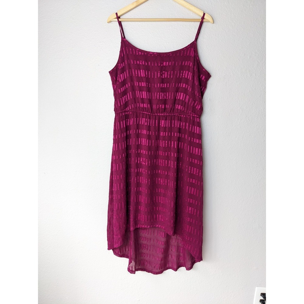 Loft Magenta Sleeveless Dress High-Low Hem Spaghetti Straps Size L flowy 193